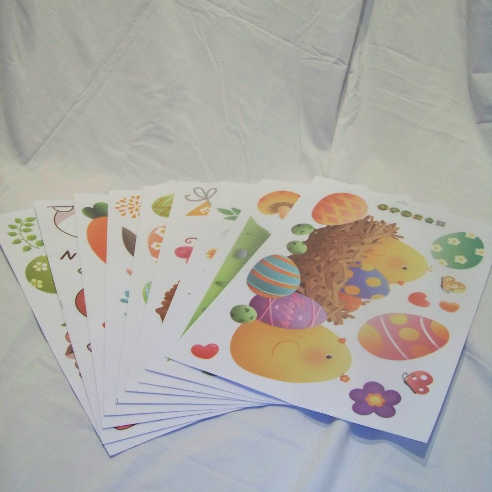 Chicks, Bunnys, Butterflies & Easter Egg Holiday Window Clings 9 sheets - 90 pcs